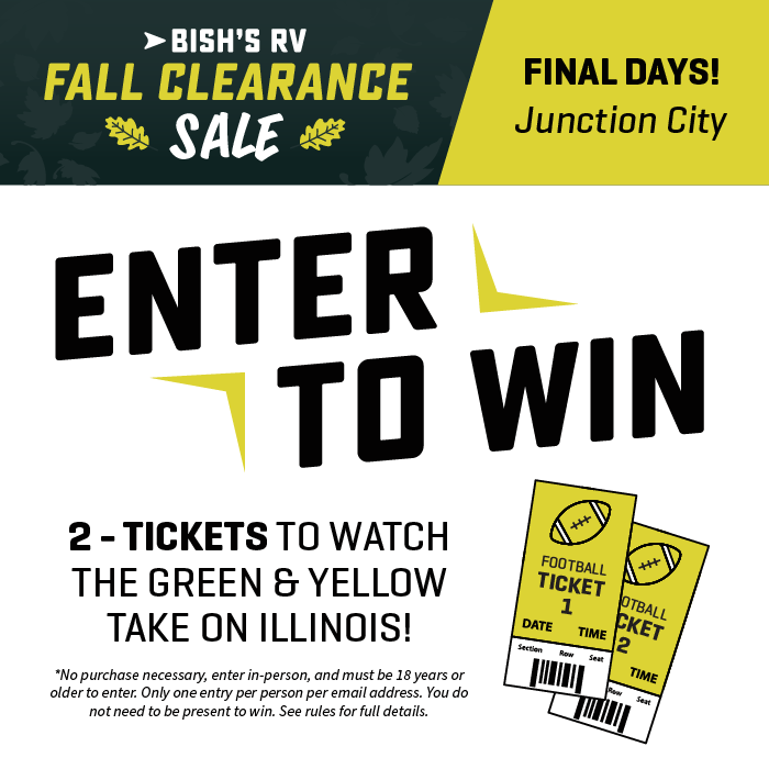 Enter To Win Ducks Football Tickets - Fall Clearance Sale - Bish's RV of Junction City